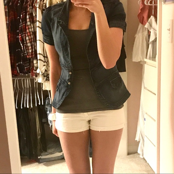 Guess Jackets & Blazers - Guess Dark Denim Jean Jacket Puff Sleeve Blazer